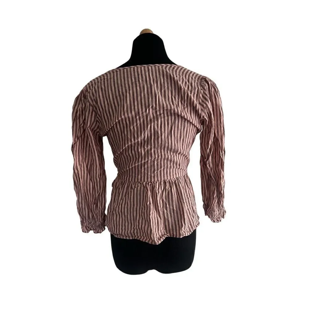 MADEWELL Puff-Sleeve Peplum Wrap Top in Stripe size XXS Retails $79